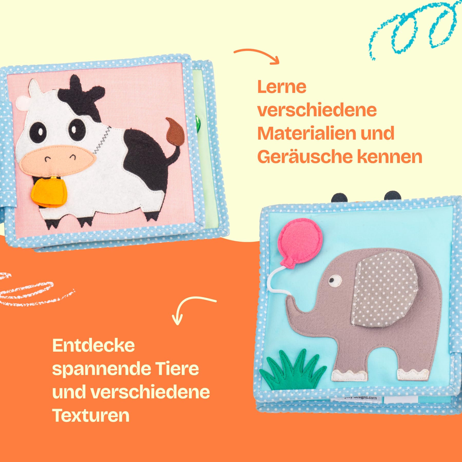 Jolly Designs – Piccola ape – Mini Quiet Book – Montessori Giocattoli a partire dai 6 mesi – Promuovere le capacità motorie e sensoriali – Libro in feltro fatto a mano – Giocattolo educativo per