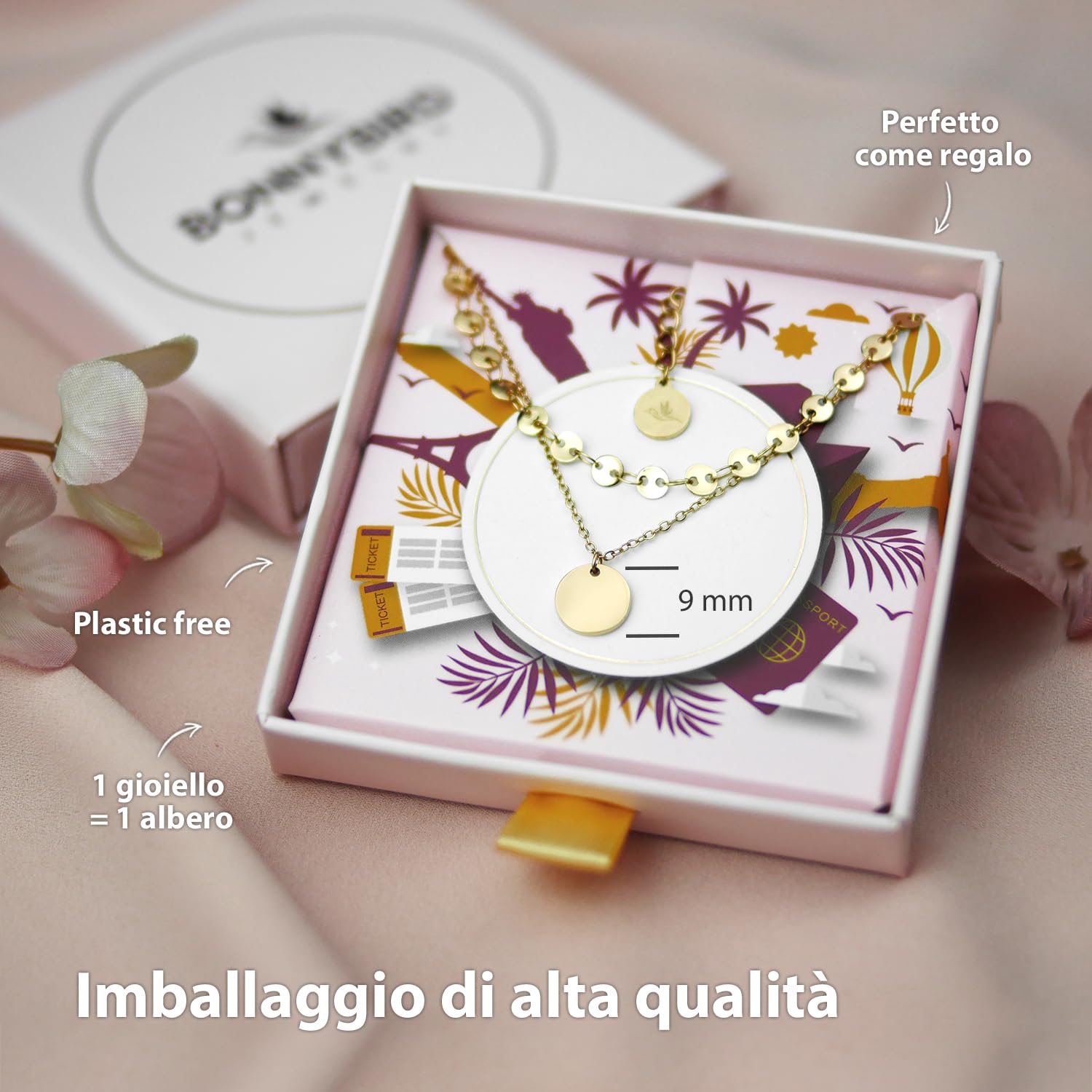 BONNYBIRD Collane Estive Donna Acciaio Inossidabile in Argento, Oro e Oro Rosa - 100% Impermeabile e Rispettoso Della Pelle (Senza Nichel)