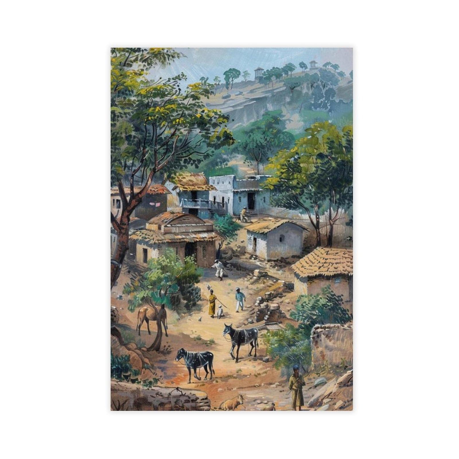 Wjwart Traditional Indian Village Scene Canvas Poster Wall Art Print Picture Paintings 12X18inch(30X45cm)