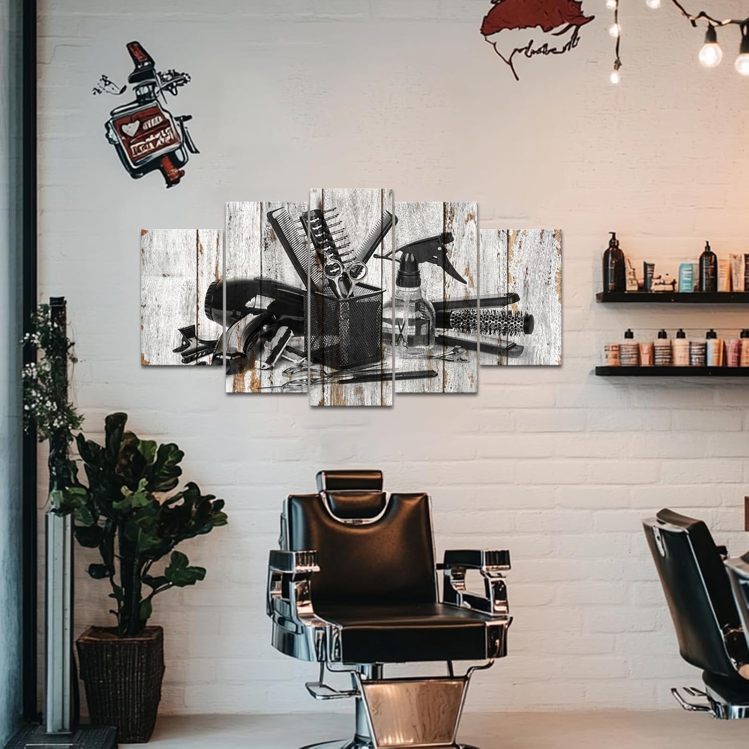 Conipit Hair Salon Pictures Wall Decor Barbershop Tools Wall Art Hair Salon Canvas Art Framed Ready to Hang Large 5 Pieces
