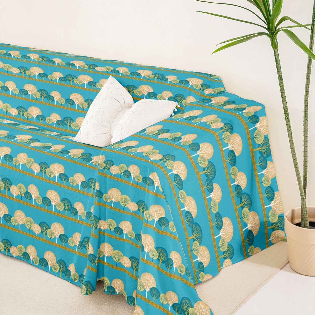 Homewish Boho Trees pokrowce na kanapę na sofę, abstrakcyjny, turkusowy, wodoodporny ochraniacz na meble dla zwierząt domowych, botaniczny liść, pokrowce na sofę, minimalistyczne, rustykalne drzewo