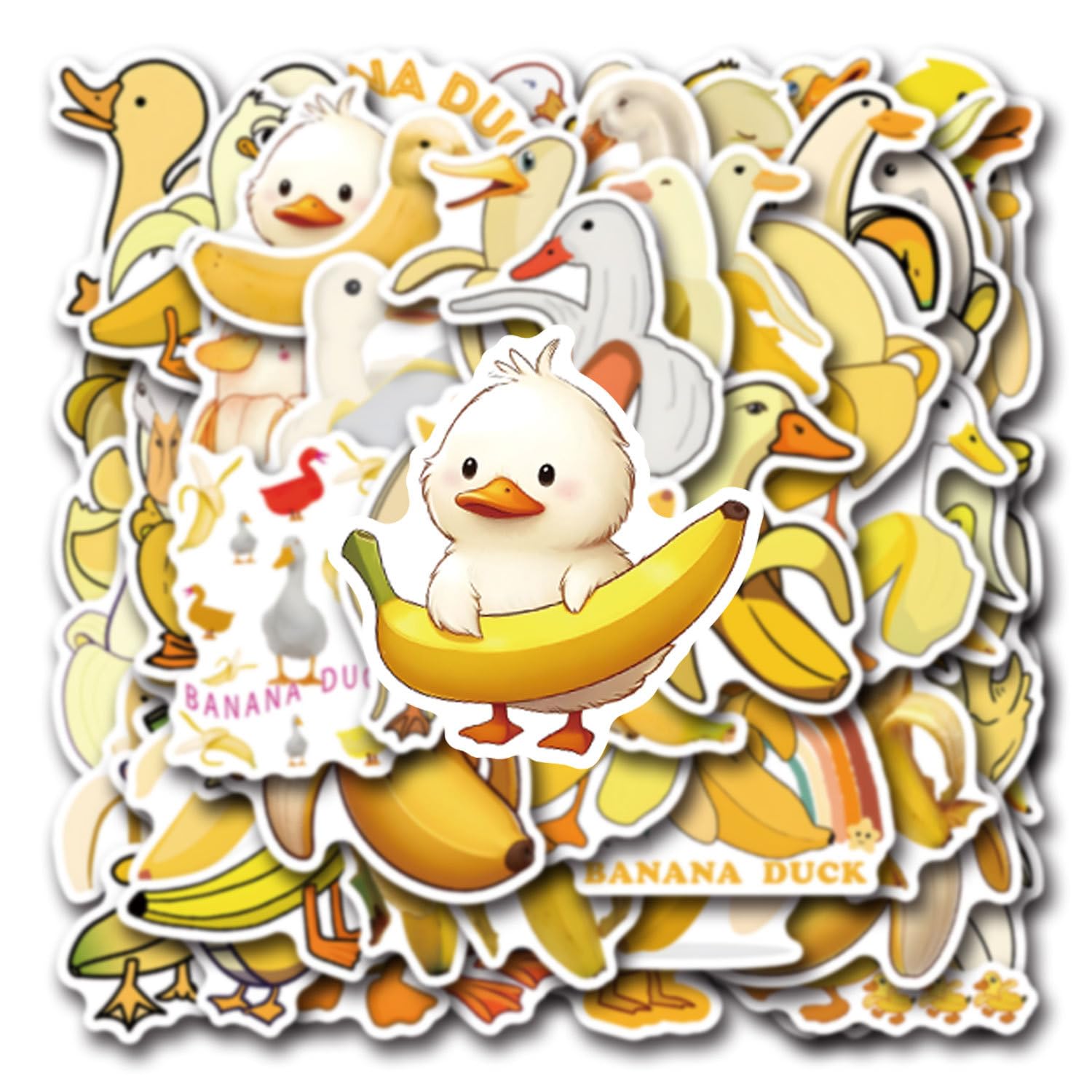 Dwuent Yellow 55Pcs Cute Funny Banana Duck Stickers, Vinyls Waterproof Bottle Sticker Decal, Animal Graffiti Stickers, For Notebook Guitar Skateboards Laptops Water Bottles Bikes Luggage Computer Phone
