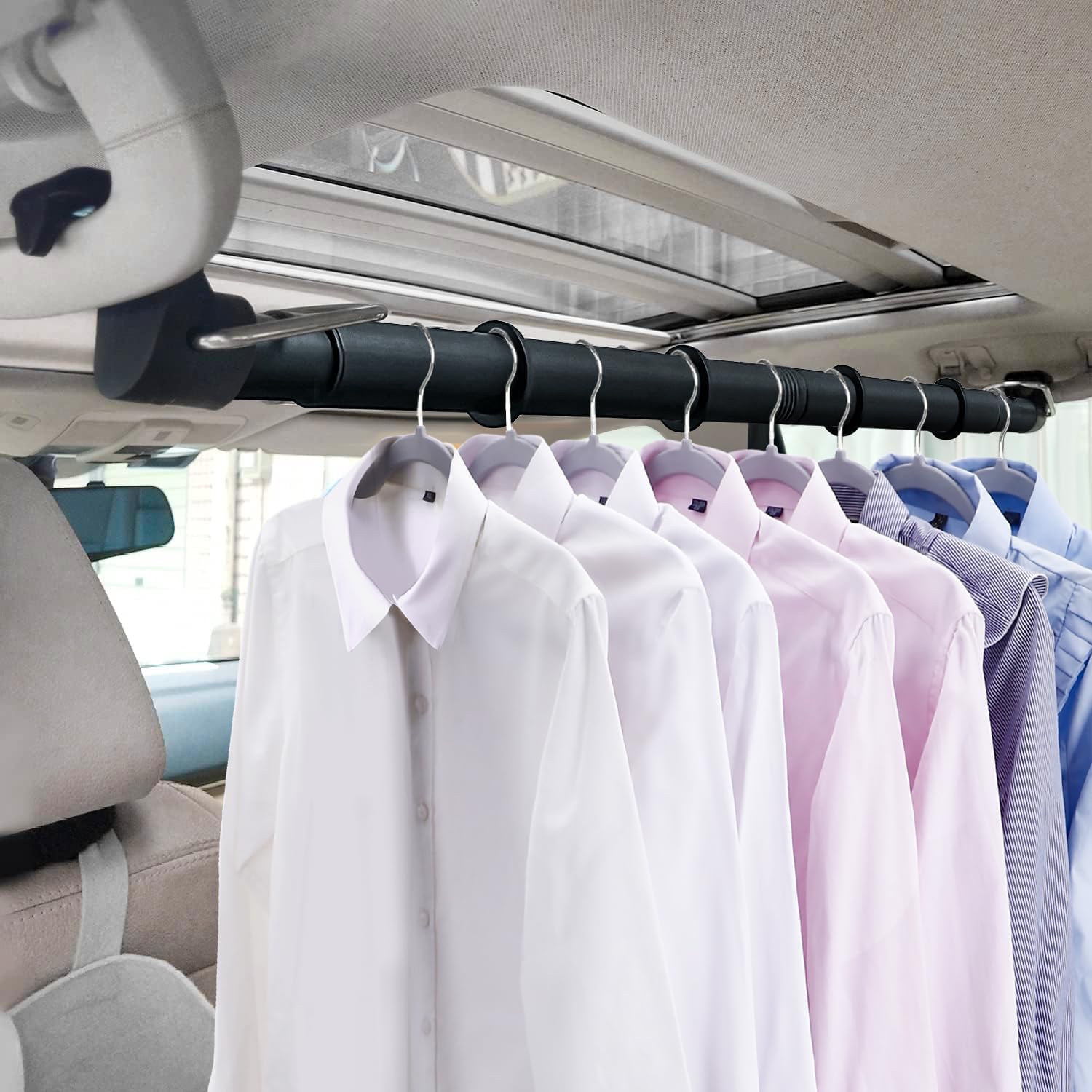 Beinhome Barra appendiabiti espandibile per auto, resistente, 76-160 cm, in acciaio, opaca, regolabile, antiscivolo, capacità 22,7 kg, perfetta per auto, camion, SUV, camper