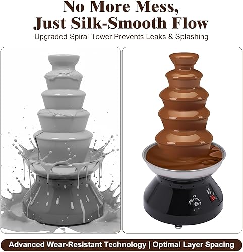 Miniatura 8 de Fuente de chocolate comercial de 5 niveles, 230 W, 7 libras, gran capacidad, acero inoxidable, torre de fondue de chocolate caliente, máquina para