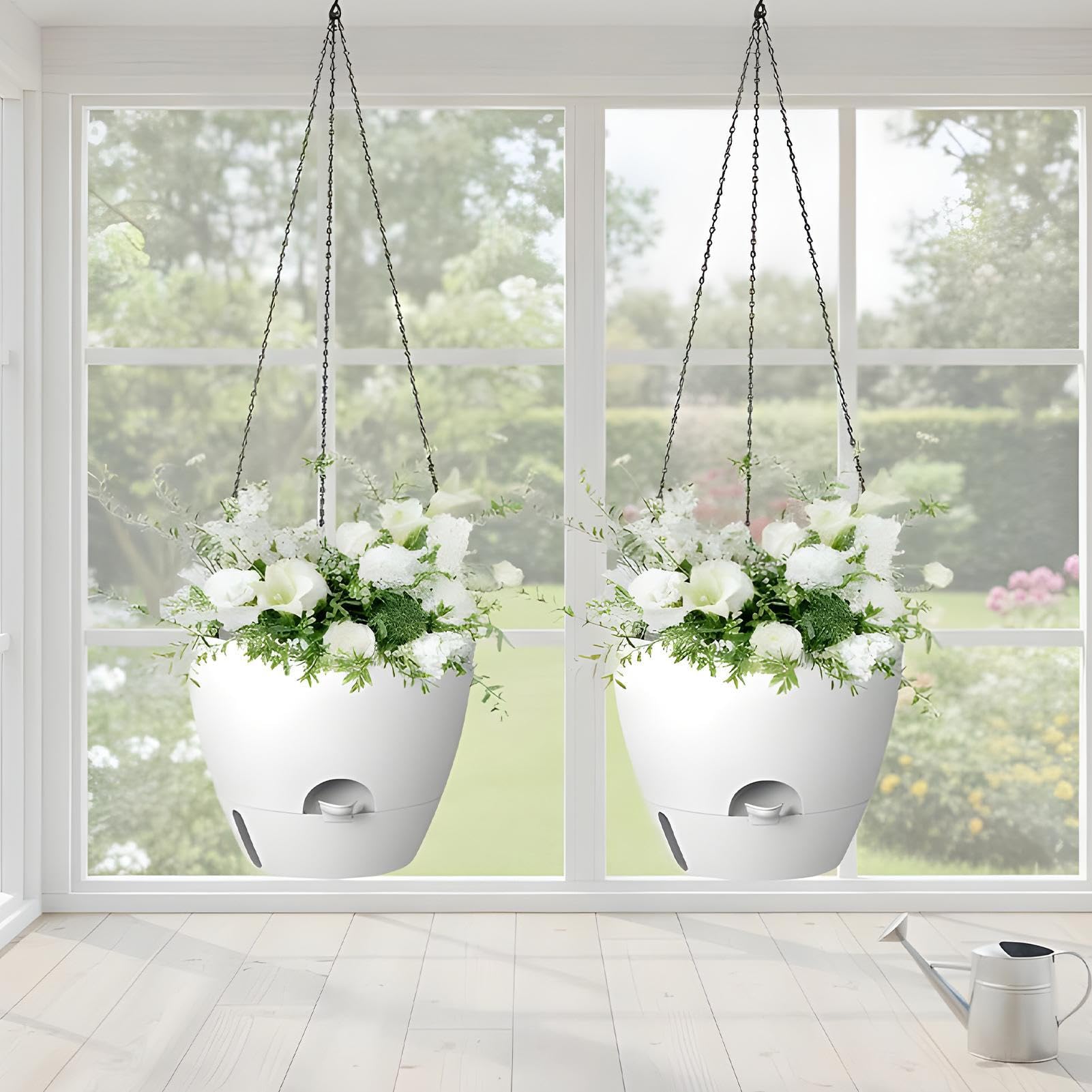 Vase Auto-irrigant,Pot Auto-irrigant avec réservoir intégré, 2 Pots à Fleurs pour Jardin | pour Balcon Jardin Porche fenêtre Cour Patio Salon Cuisine intérieur et