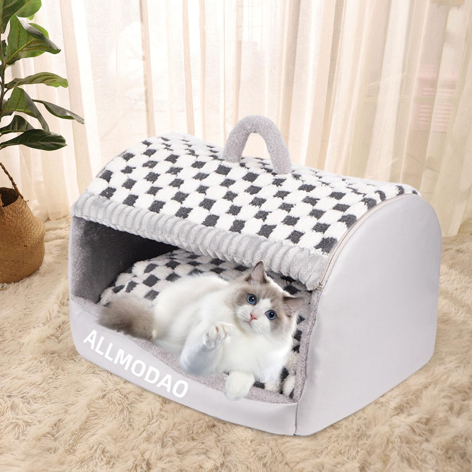 Letto per Gatto Letto Grotta per Gatti Rifugio Morbido Cuscino Estraibile Struttura Robusta Traspirante Adatto per Gatti da Interno Cani Piccoli Soggi, Gray L