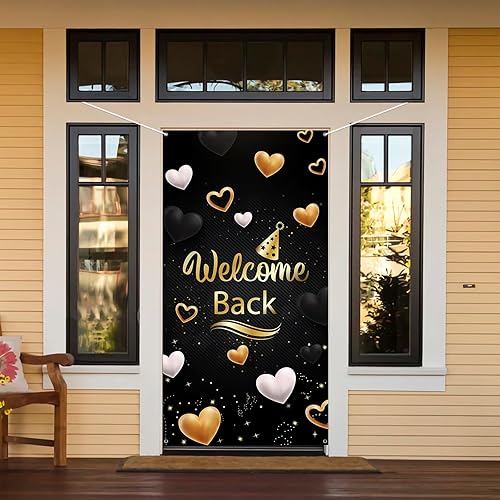 Miniatura 4 de INNORU Cartel de bienvenida para puerta, decoración de cubierta de puerta de fiesta de regreso a casa, fiesta de jubilación, fondo de fondo para