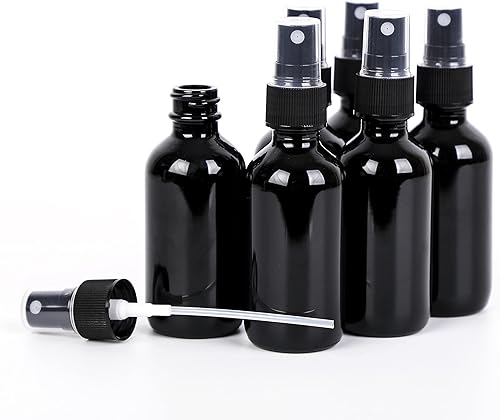 Miniatura 5 de Botella de vidrio resistente a los rayos UV, botellas de vidrio Boston de niebla fina con pulverizador de niebla fina negra, botellas pequeñas