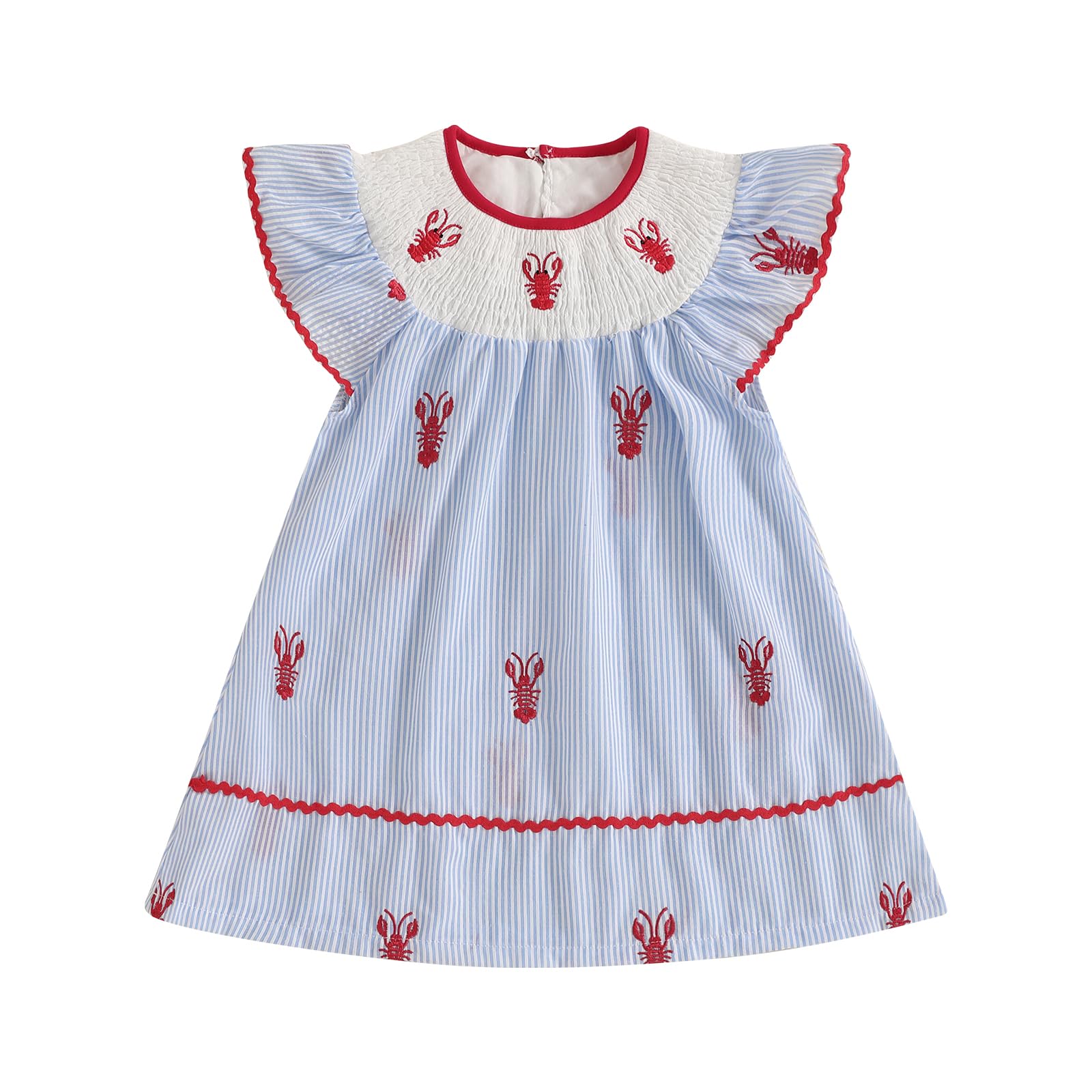 Toddler Baby Girl Crawfish Smocked Ruffle Short Sleeve Dress Lobster Plaid Princess Dresses Summer Outfits