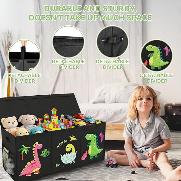 Contenitore Giochi Bambini Extra Large con Coperchio e Maniglie Ribalta,150 L Baule Portagiochi,Contenitore Porta Giochi,Scatole Porta Giochi Pieghevole Oxford per Guardaroba, Libri,98x34x40cm - 5