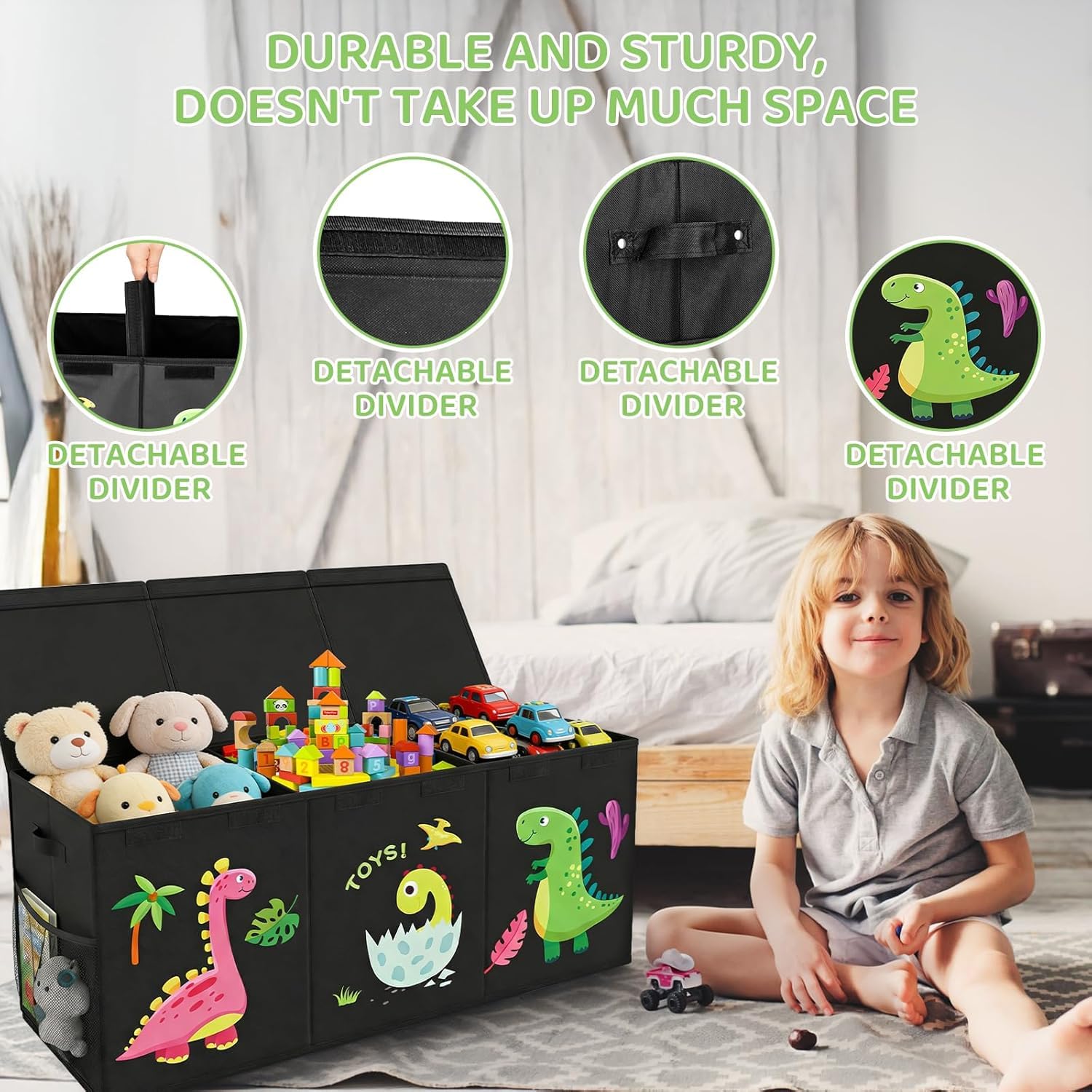 Caja de Almacenaje Juguetes,150l Baul Juguetes Infantil Plegable,Organizador de Juguetes ,Caja de Almacenamiento con Tapa y Asa para Niños Niñas, Dormitorio, Sala de Juegos, Guardería,98x34x40cm