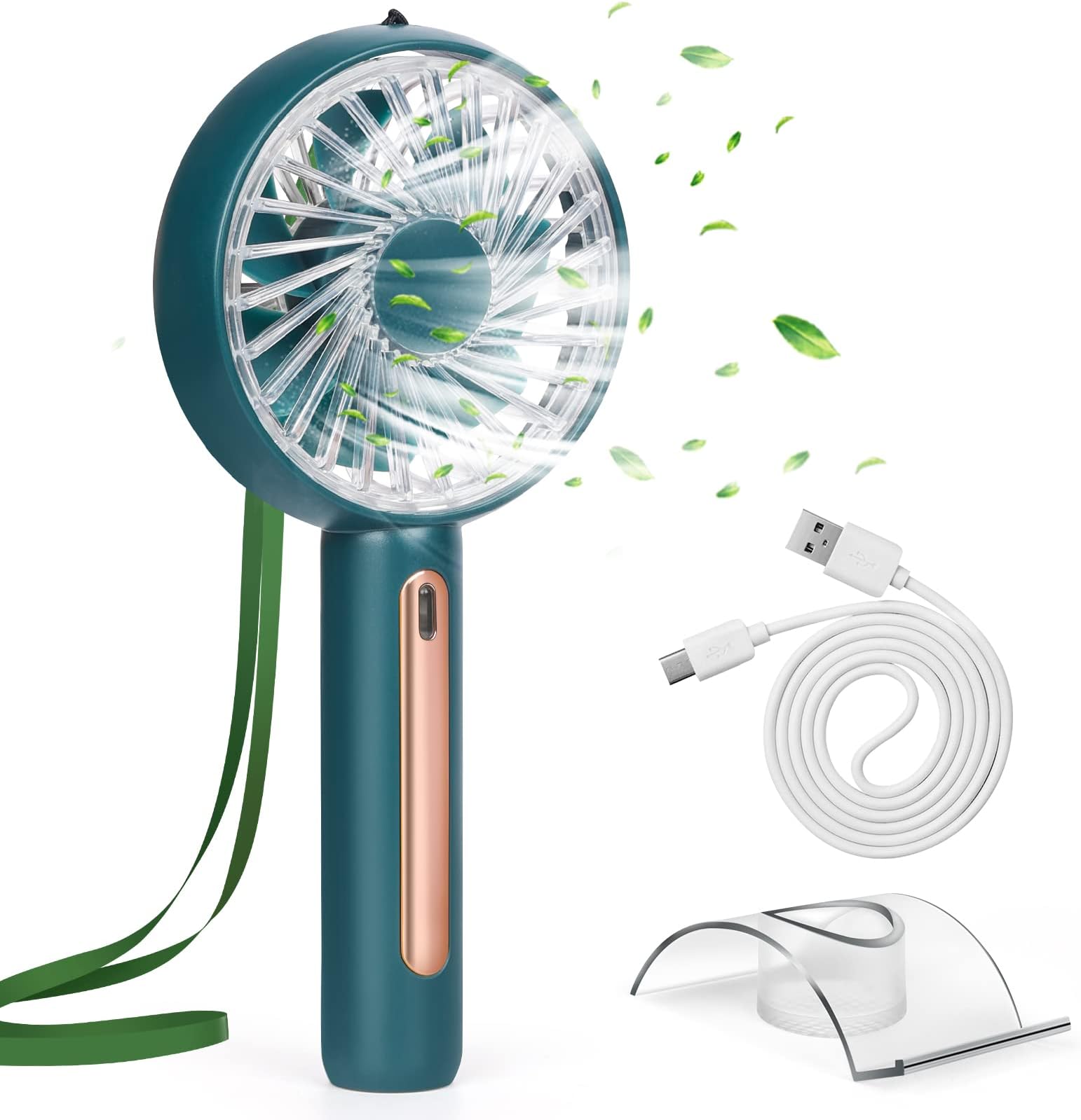 Handheld Fan, Portable Mini Fan Rechargeable with 4 Speeds, Hand Held USB Desk Fan with Cellphone Stand & Adjustable Angle for Office Home Outdoor Traveling (Green)