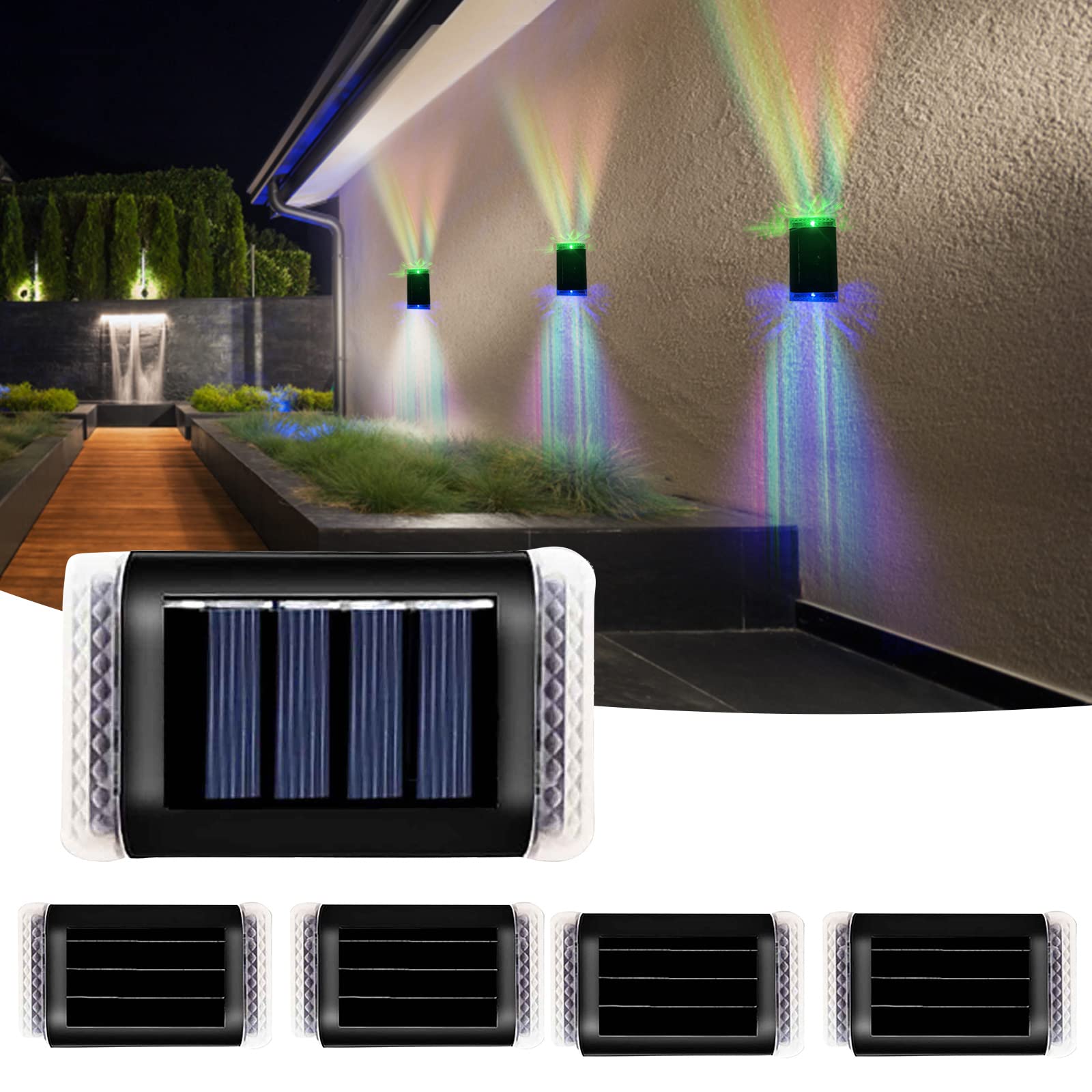 Hot6sl 4 Pack Solar Up and Down Wall Lights Outdoor, Modern Style Waterproof Wall Light LED Courtyard Lamp, for Step Luminous Night Lamp Walkway Post Patio Yard Porch and Driveway