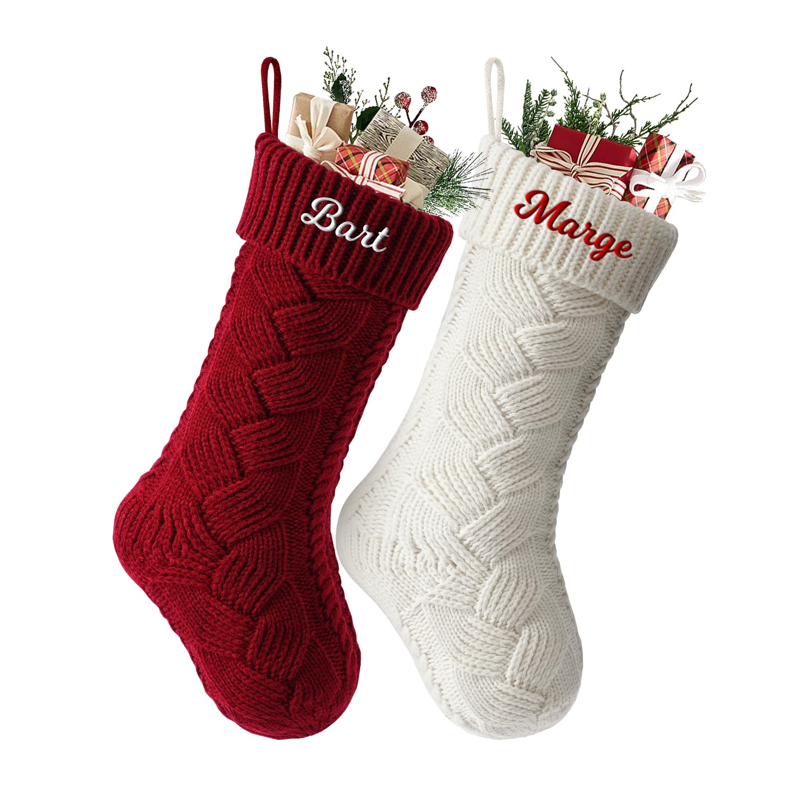 Personalised Christmas Stockings Custom Name Family Christmas Stockings 18” Large Knit Knitted Xmas Stocking for Kids, Rustic Farmhouse Fireplace Hanging Ornament Christmas Holiday Party Decoration