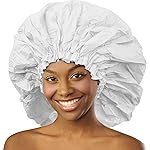 DONNA Super Jumbo Shower Cap - Comfortable Elastic Band, 100% Waterproof Hair Cap for Long Hair, Braids & Thick Styles, Reusable Big Shower Cap for Women, Keeps Hair Dry & Protected, WHITE