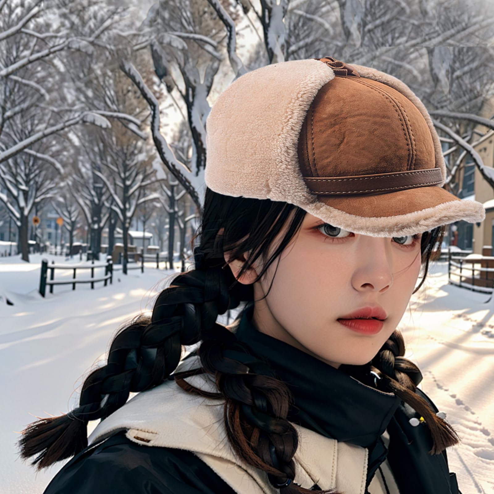 Gorro con solapa para las orejas, para deportes al aire libre, gorras, calavera, resistente al viento, senderismo, esquí, gorras, gorras, gorras, lana de oveja gruesa