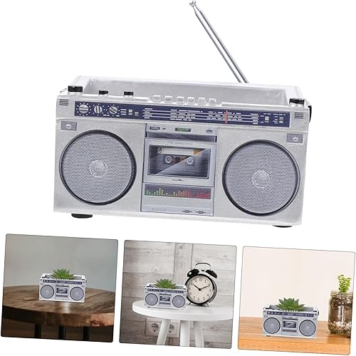 Miniatura 8 de Luxshiny Maceta creativa de resina con grabadora retro para decoración del hogar, contenedor de plantas verdes de escritorio único, elegante maceta