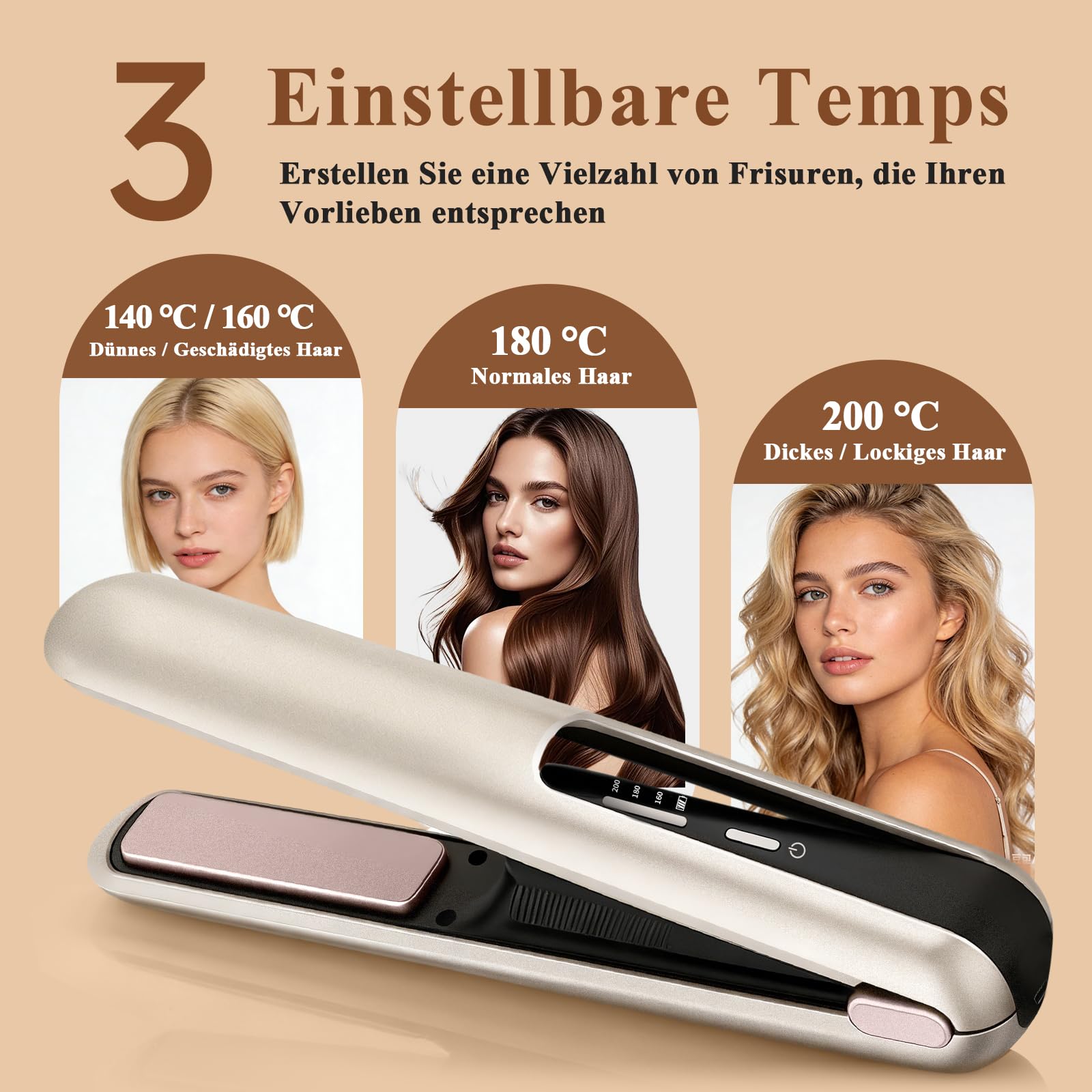 Glätteisen Mini Kabellos 5000mAh Akku - 2 in 1 Glätteisen Locken und Glätten | Reiseglätteisen mini für Handtasche | Kleines Glätteisen ohne Kabel für alle Haartypen | Frizz Reduzieren（160-200℃）