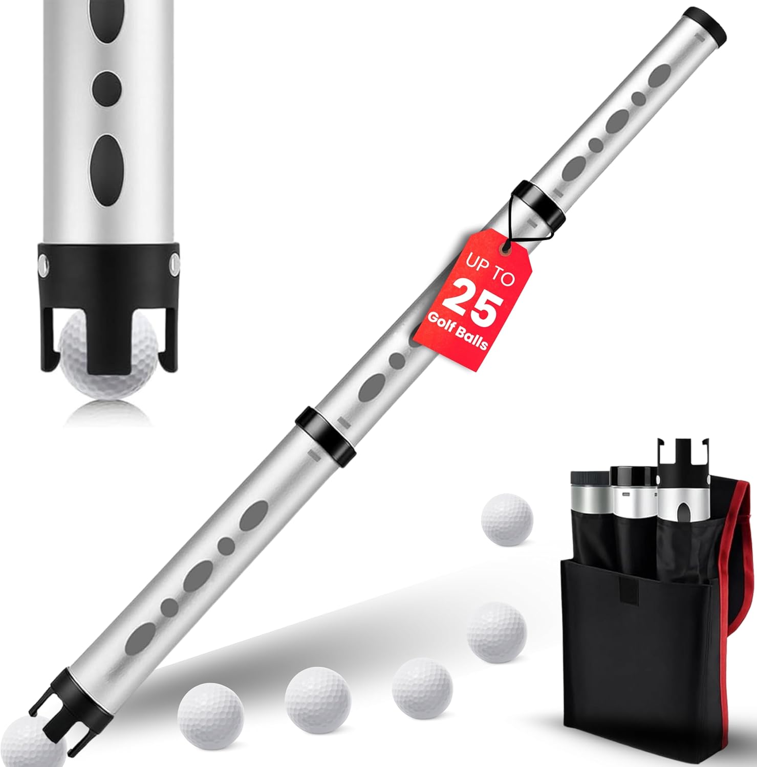 Premium Golf Ball Retriever Telescopic Golf tees Golf Accessories Golf Gifts Golf Ball Cleaner Golf Ball Stamp Ball Bag Golf Ball Holder disc Golf Retriever Practice Golf Balls