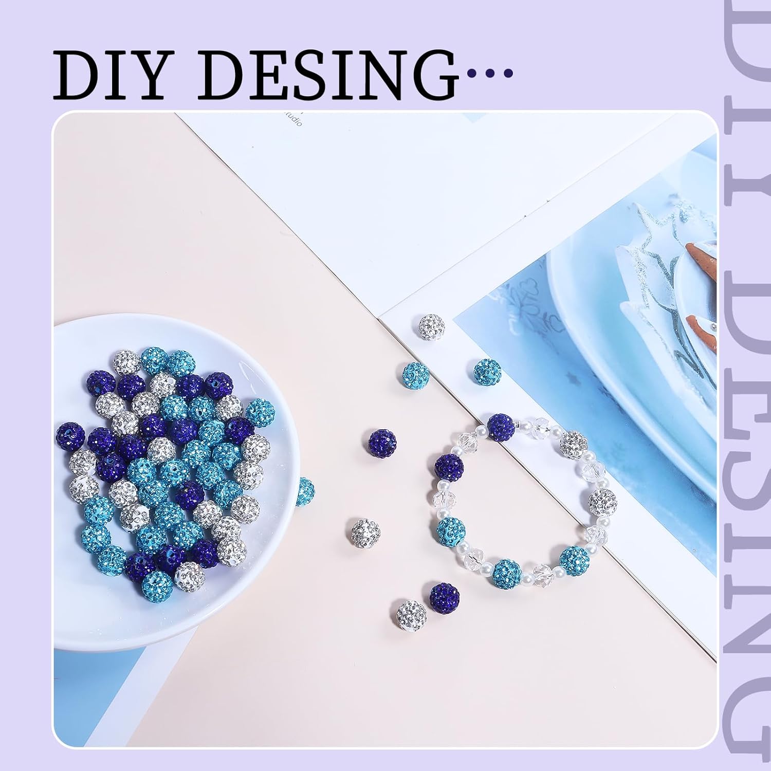 100Pcs Rhinestone Beads 10mm for Jewelry Making, Shiny Round Shamballa Disco Beads Bling Sparkle Rhinestone Clay Beads for Necklace Bracelet Earring Making and DIY Decoration(Winter) - Image 4