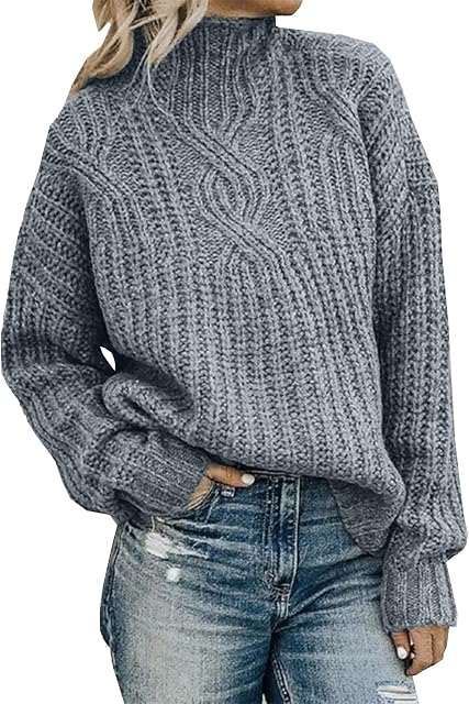 Turtleneck for Women Women's Sweatshirt Turtleneck Long Sleeve Casual Solid Color Knitted Holiday Winter Loose Pullover Jumper Tops 2X Pullover Sweaters for Women
