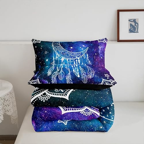 Miniatura 5 de Juego de edredón de atrapasueños, tamaño matrimonial, juego de edredón de universo de galaxia estrellada, estilo tribal, juego de ropa de cama de