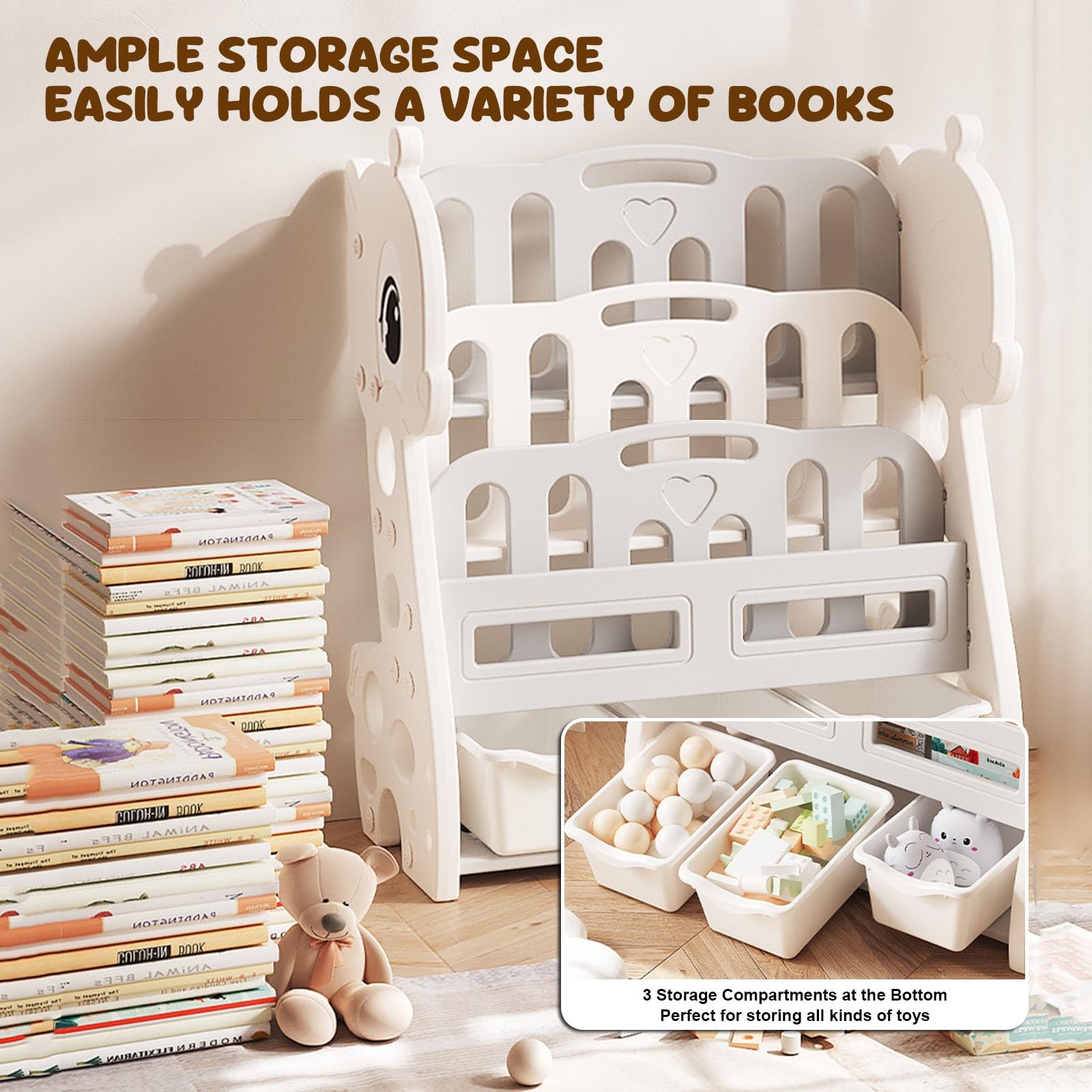 A 4 Ripiani Scaffale per Bambini e Contenitore per Giocattoli Scaffale Espositore e Mobile Organizzatore Libreria Montessori per Bambini Piccoli