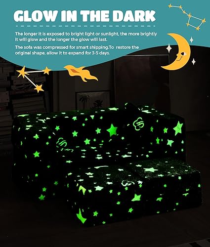 Miniatura 7 de Elftopia Sofá modular para niños, sofá infantil que brilla en la oscuridad, sillón de espuma para niños, juego de sofá de felpa convertible para