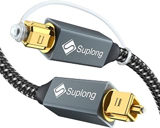 Suplong Optical Audio Cable 24K Gold-Plated Digital Optical Audio Toslink Cable for [S/PDIF] LG/Samsung/Sony/Philips Sound Bar, Smart TV, Home Theater, PS4, Xbox & Playstation (6ft, Grey, 1)