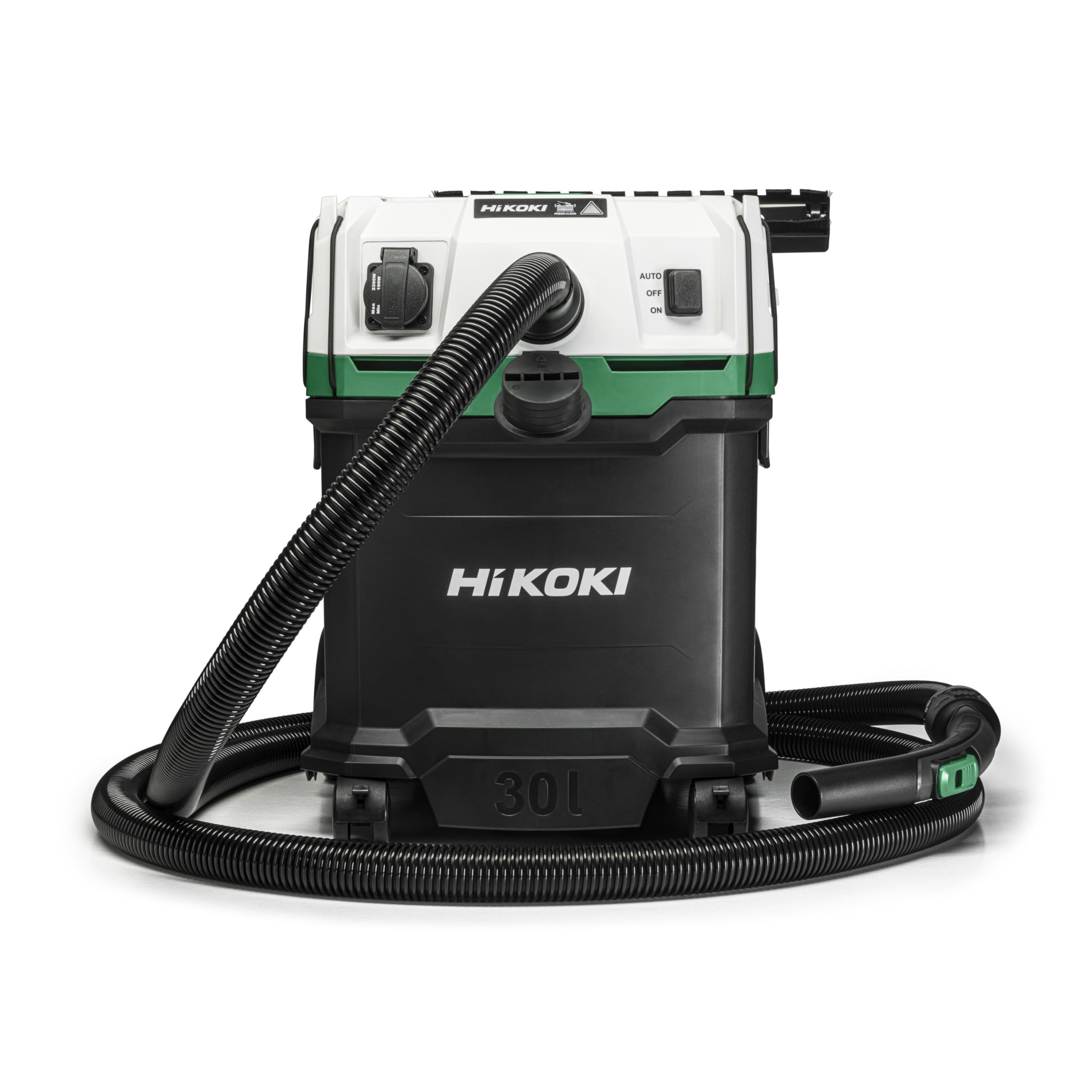 HIKOKI Aspirapolvere a umido e a secco - 1200 W, 30 L, classe M, compatto e leggero, pulizia manuale del filtro, presa per utensili elettrici, antistatico, ideale per cantieri e officine