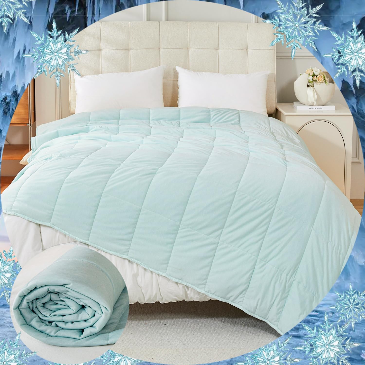 EVENHUG Cooling Blanket for Hot Sleepers Lightweight Breathable Summer Cold Blankets for Sleeping Night Sweats to Keep Cool Soft Blanket for Bed and Couch Sofa (Green, 59 "x 79")