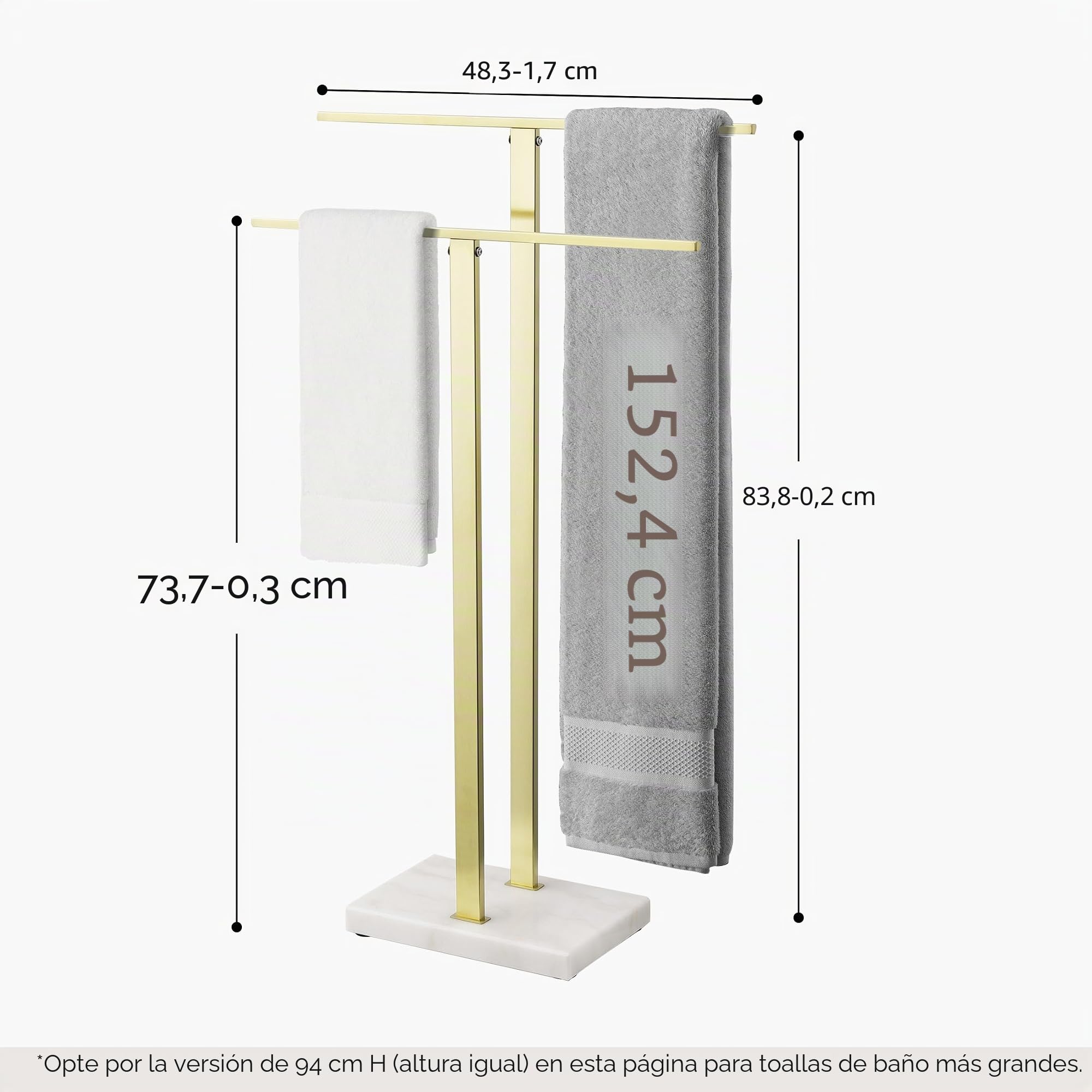 KES Toallero de Pie en Oro, Toallero Independiente con 2 Brazos, Toallero de Acero Inoxidable SUS304, Base de mármol, BTH217-BZ