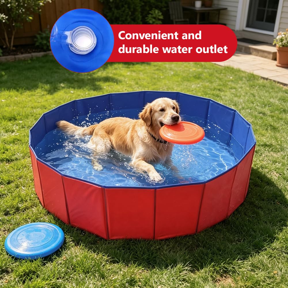 Faltbarer Hundepool, 60x20 cm Hundeplanschbecken, Hundepool Schwimmbad mit Ablassventil, Planschbecken für Hunde, Tragbar Schwimmbecken für Kleine Hunde, Katze