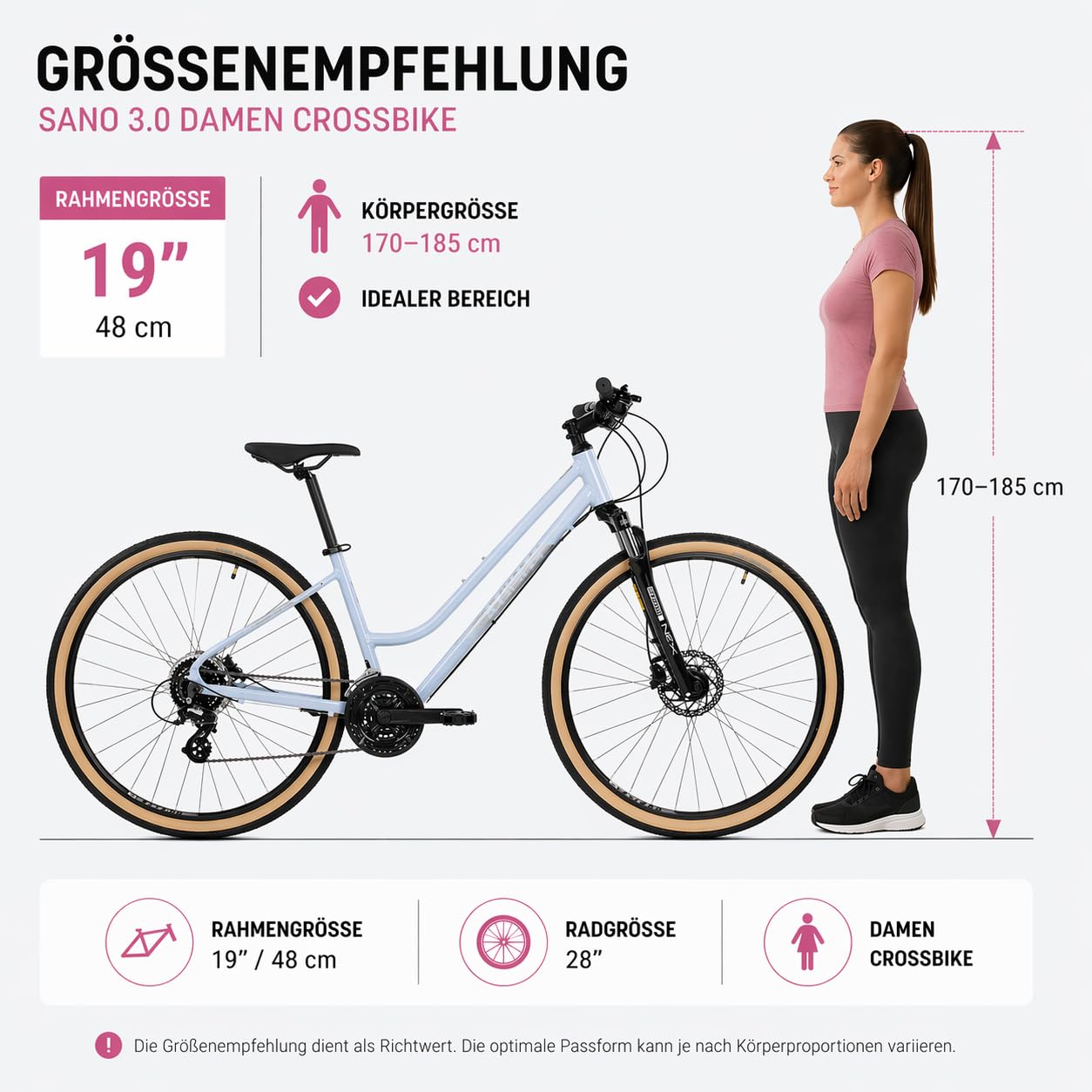 ATTABO SANO 3.0 – koła 26", rama 19" – damski rower MTB/Trekking Cross Bike, aluminiowa rama 6061, widelec SR Suntour SF20 NEX, 24-biegowa przerzutka Shimano, ergonomiczna kierownica, hamulce Shimano