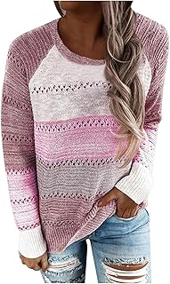 2025 - Moda Mujeres Casual Patchwork O Cuello Manga Larga Suéter Blusa Tops Ropa Interior Cálido Damas