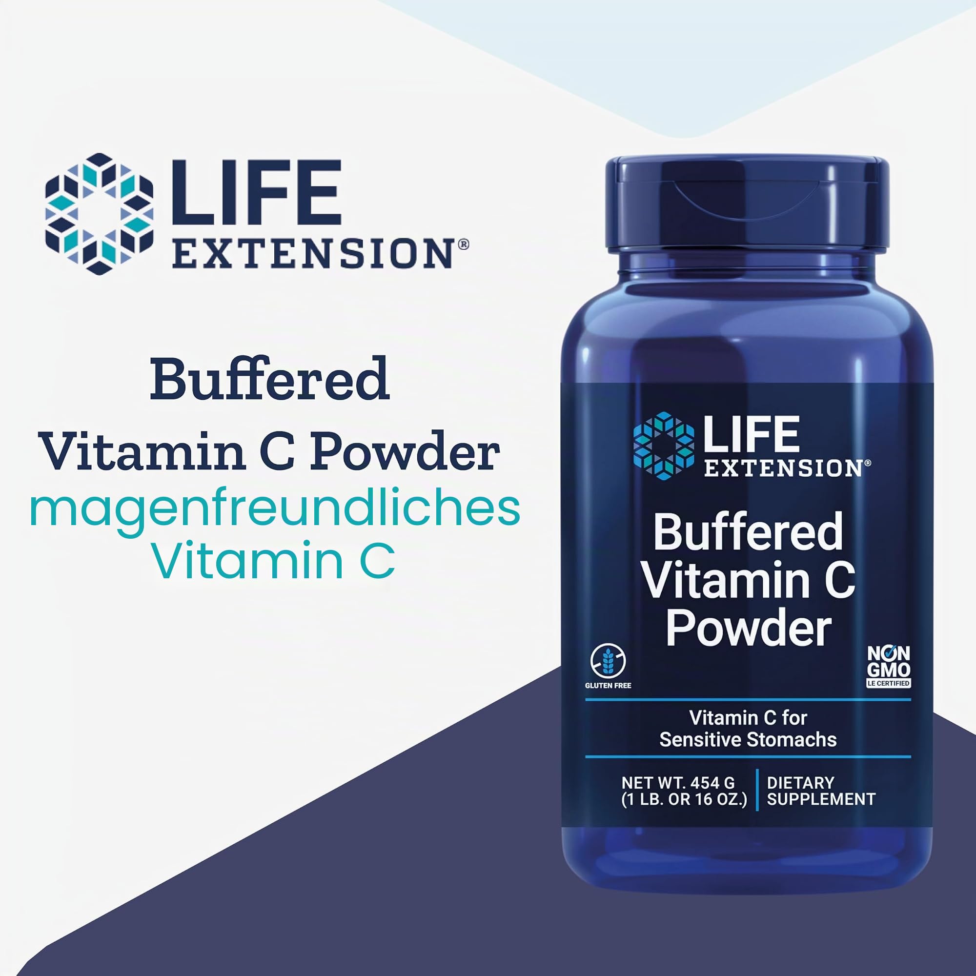 Life Extension, Buffered Vitamin C Pulver, 454 gramm, 4000mg Vitamin C je Dosis, Geschmacksneutral, Vegan, Glutenfrei, Sojafrei, GMO frei