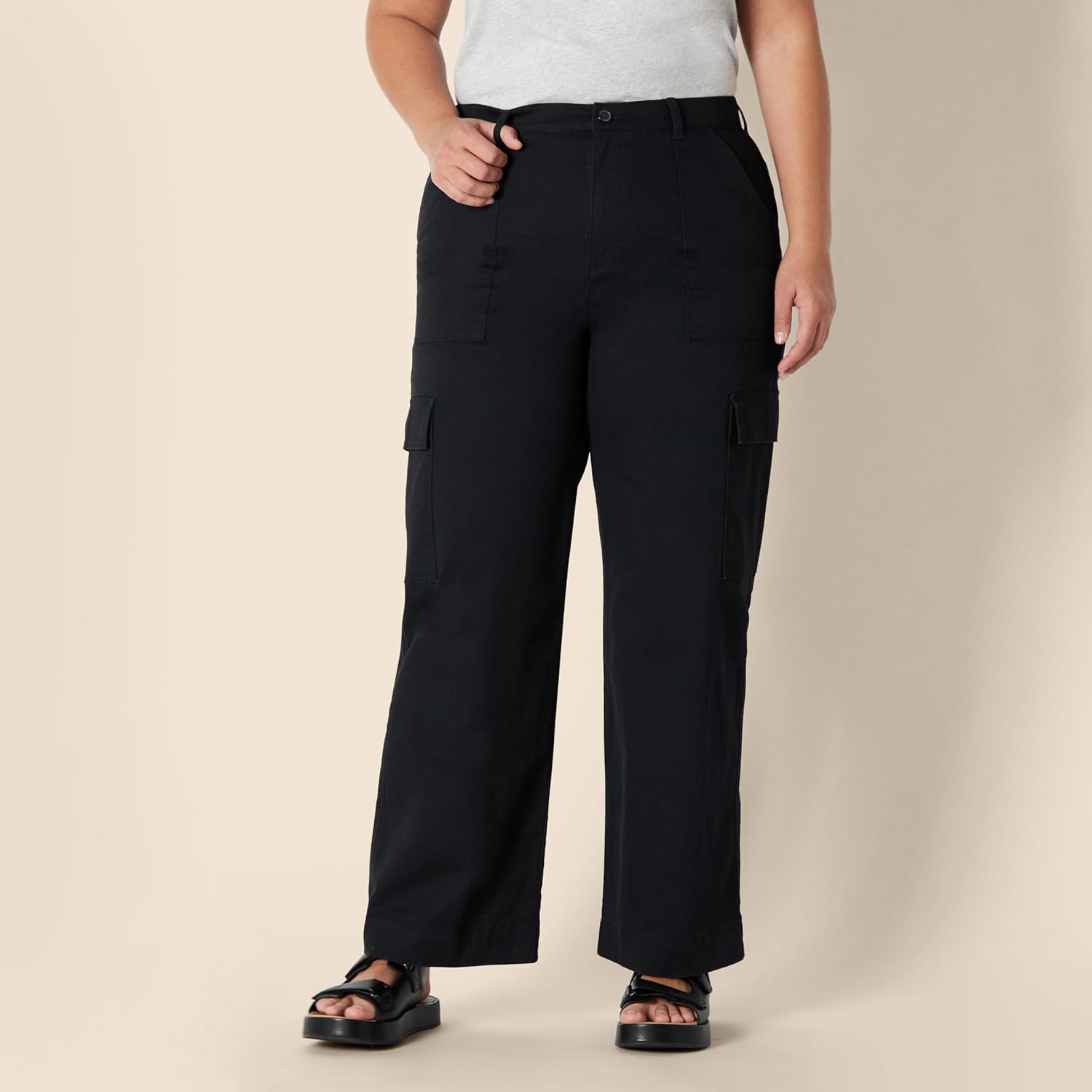 Amazon Essentials Womens High-Rise Relaxed-Fit Full-Length Wide Leg Cargo Khaki Pant - Image 3