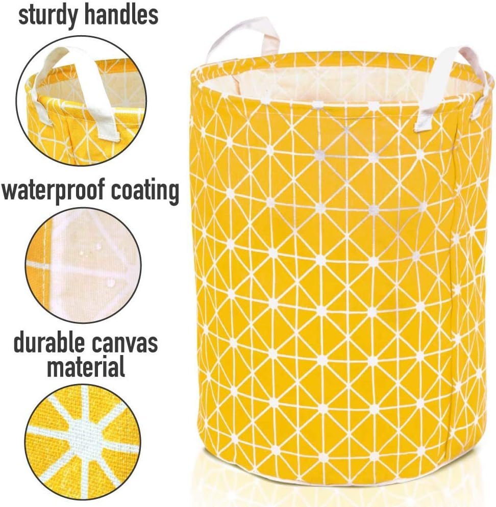 Every Deco Cylinder Round Single Fabric Plastic Frame Laundry Basket Hamper Storage Bin Organization Collapsible Foldable Toys Clothes - 19.7" H / Large - Yellow Geometric