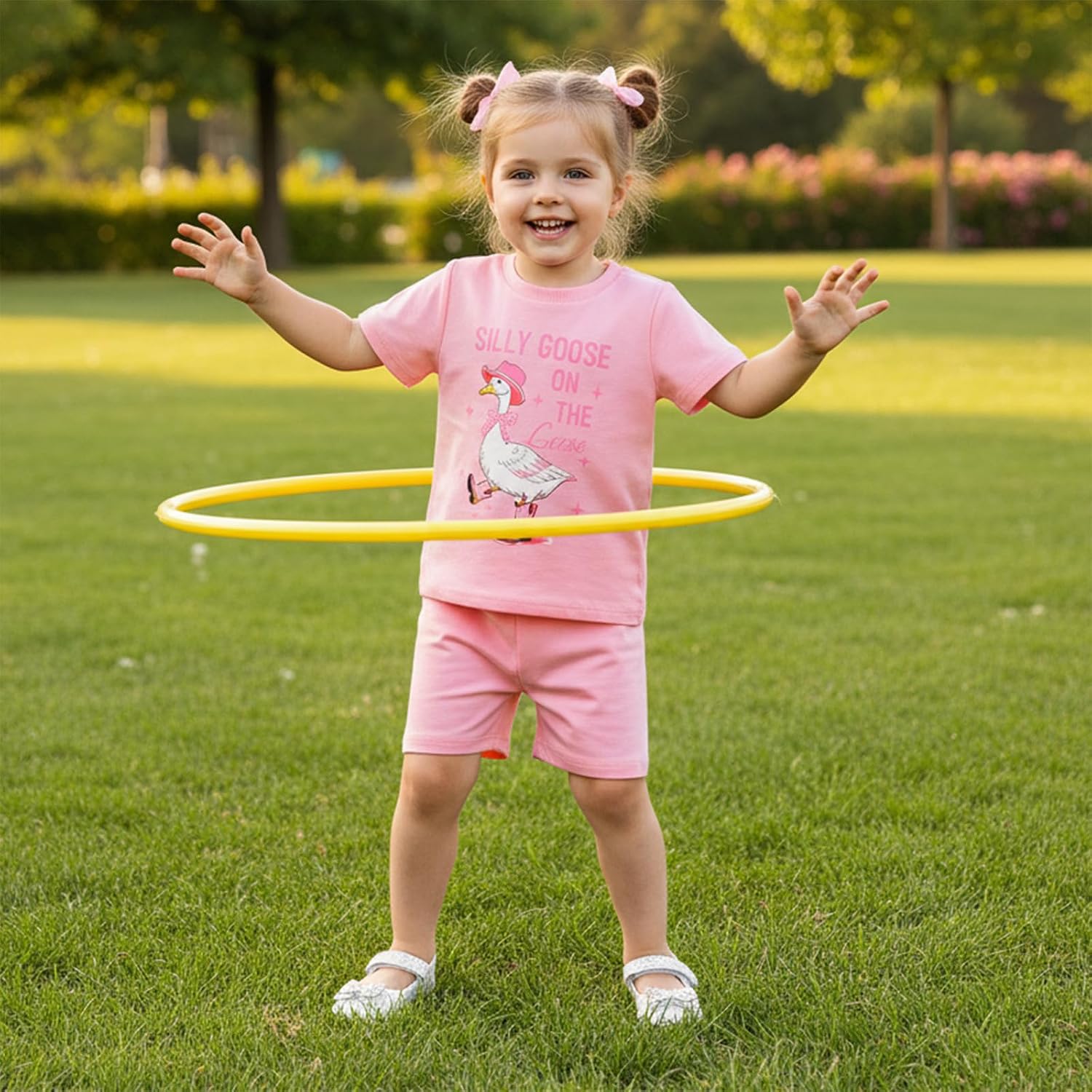 Toddler Baby Girl Summer Outfit Silly Goose Print Short Sleeve T-shirt Pocket Shorts 2pcs Casual Clothes Set