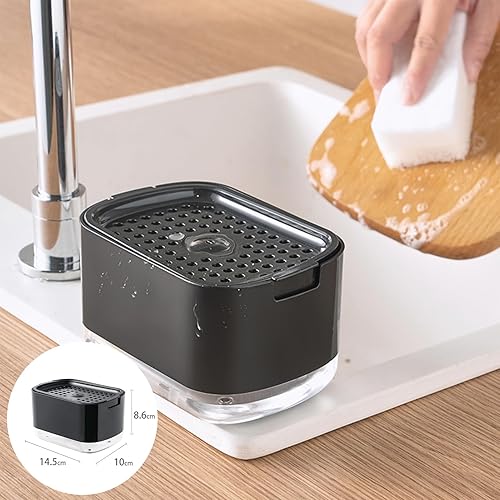Miniatura 3 de RUFCRIL Dispensador de bomba de jabón y soporte para esponja, dispensador de jabón para platos de 10 oz  10.1 fl oz para cocina, color negro