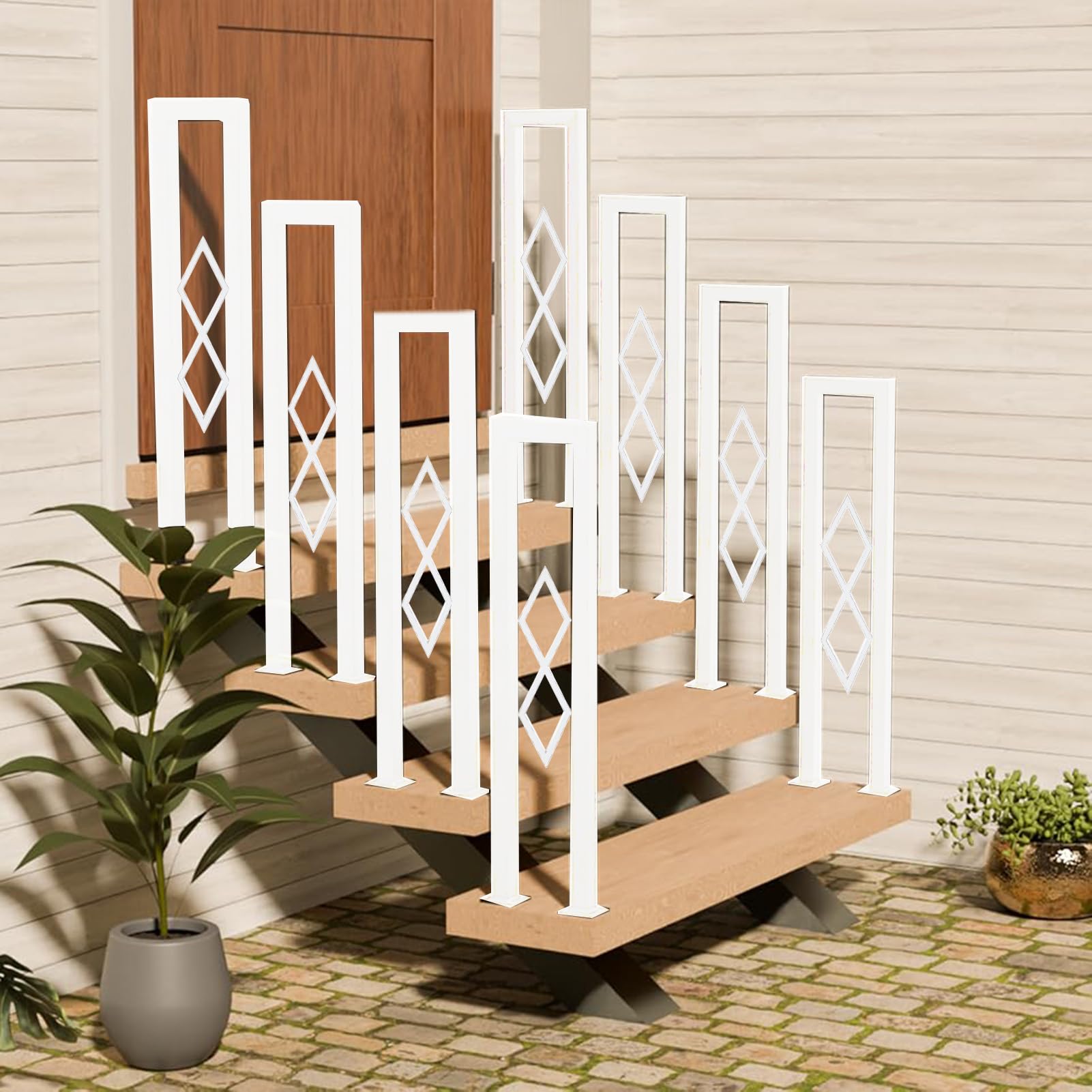 Ringhiera per Scale Interne a u, Ringhiera antiscivolo in Ferro, Corrimano per Scale con motivo a diamante, per Corridoio Ingresso Terrazza, con Kit di Viti (bianco, 110cm)