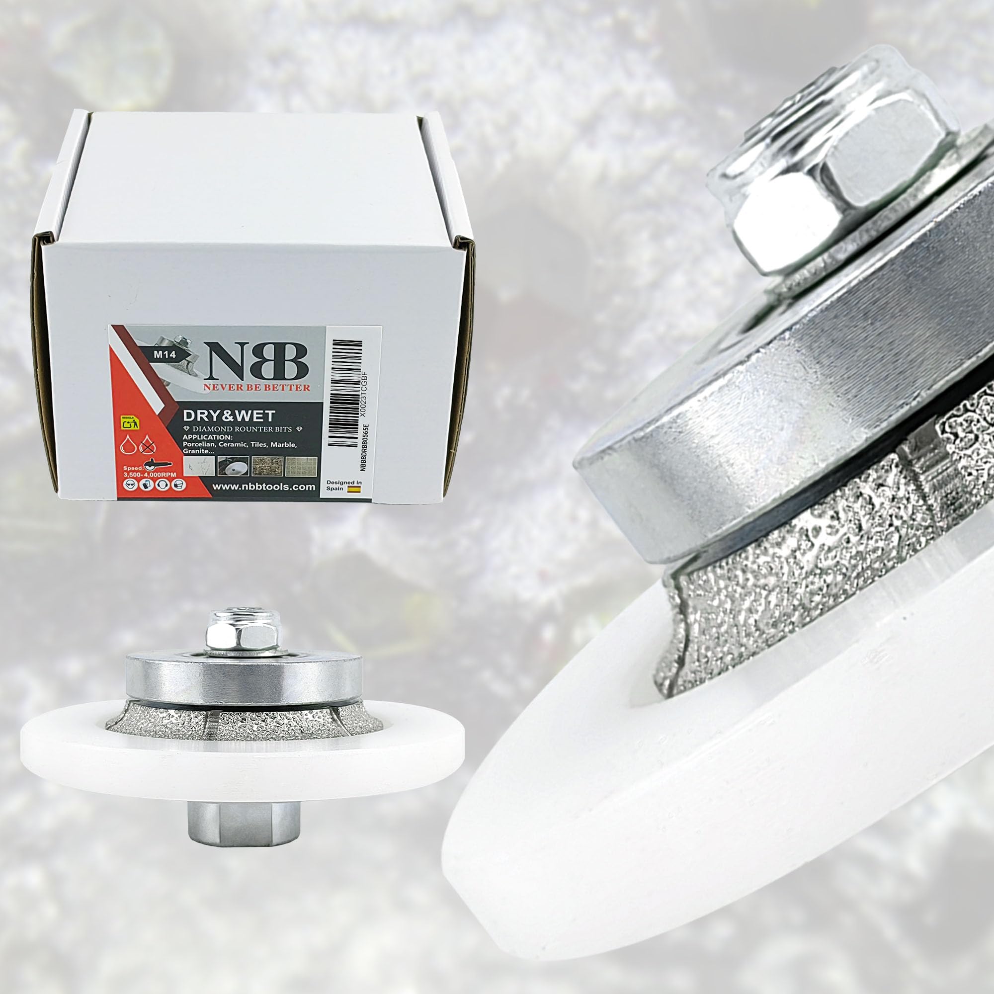 NBB Roue profilée diamantée avec guide et couverture plus grande fraises de chanfreins en diamant pour profiler carreaux porcelaine céramique granit marbre pierre (Half-Bullnose B5)