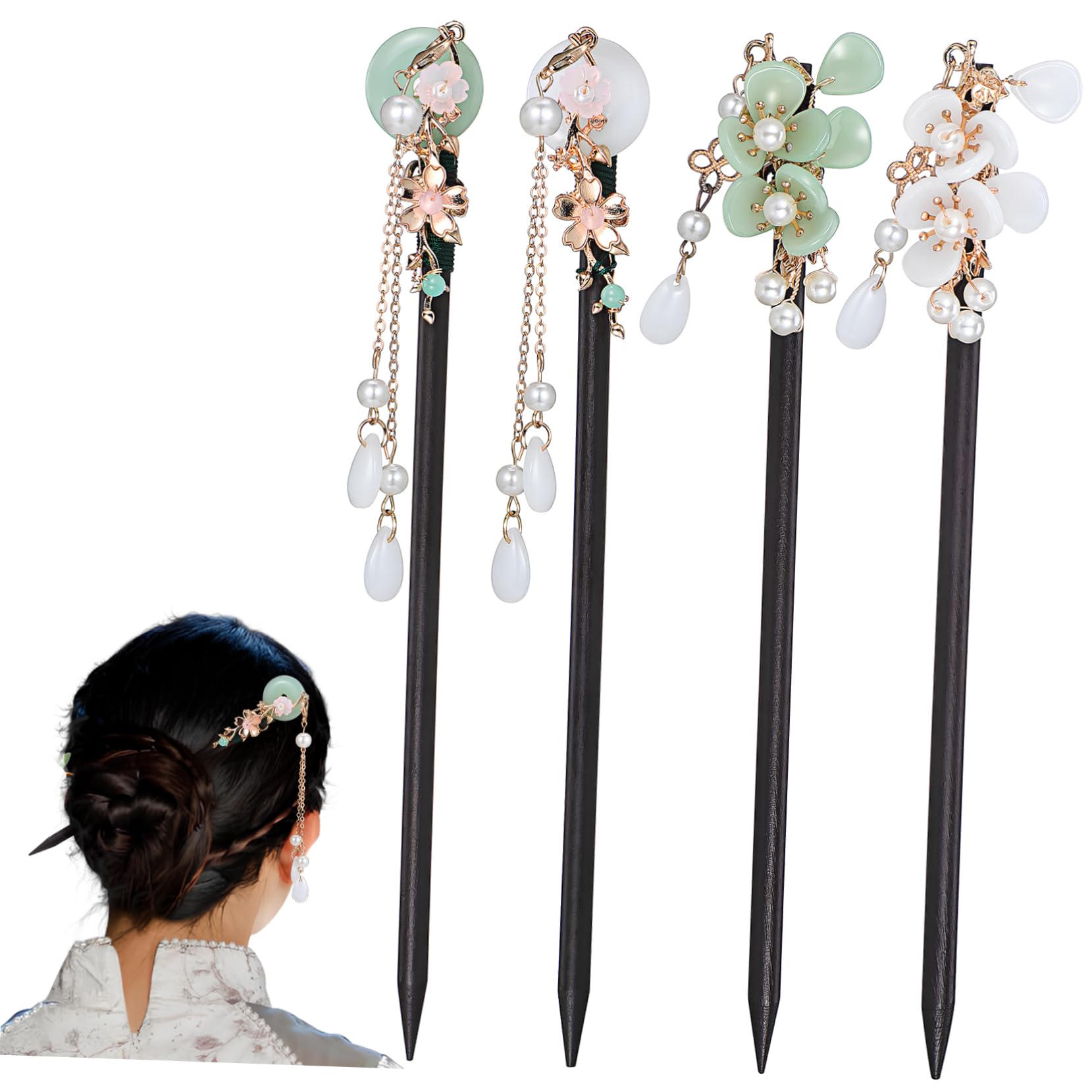 Beavorty Lot De 4 Magnifiques Bâtons À Cheveux En Bois Épingles À Cheveux Chinoises Pour Femmes Accessoires Pour Cheveux 4 Pièces X 4