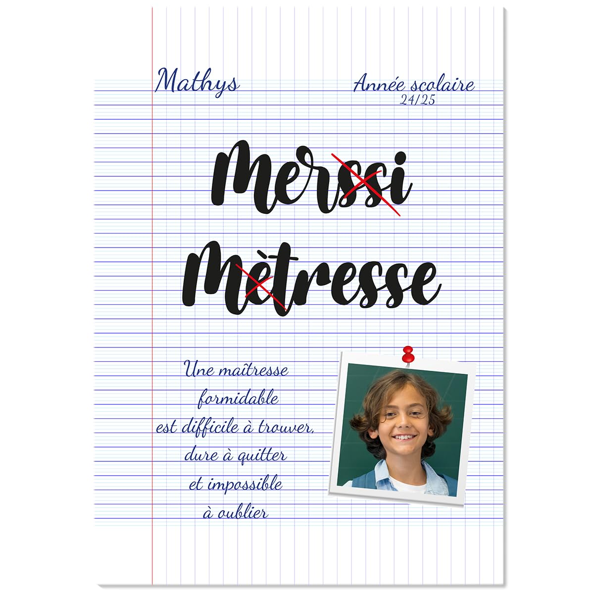 Poster Personnalisé, Merssi Mètresse, Cadeau Maitresse d'École Personnalisé, Cadre Professeure des Écoles Fin d'Année, Idees Cadeaux Institutrice, Merci Maitresse