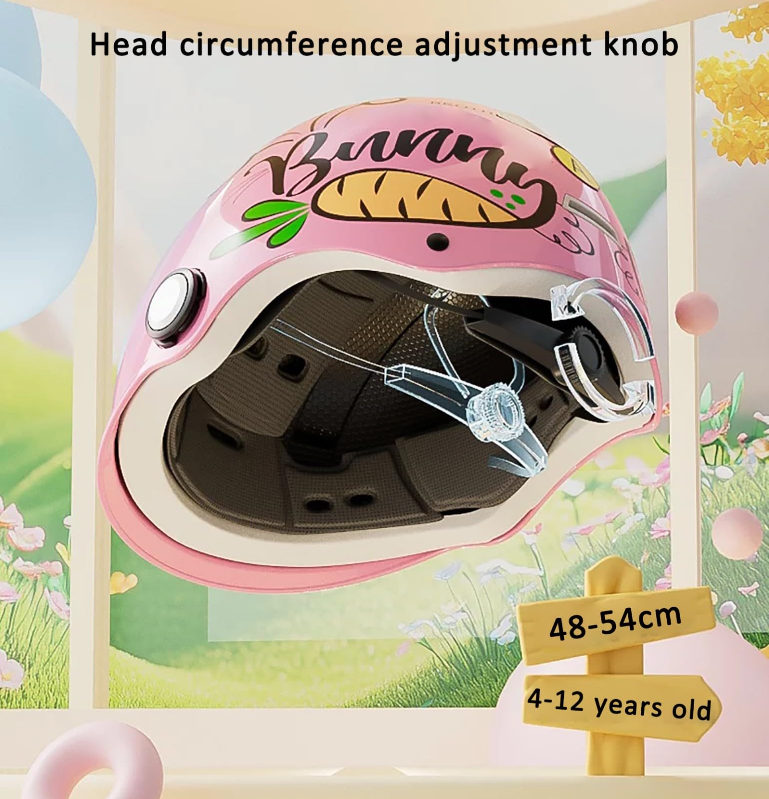 Kask dziecięcy, regulowany, wielofunkcyjny, do skutera rowerowego, kask rowerowy dla dzieci w wieku 4-12 lat, półtwarz z wizjerem, kask rowerowy dla chłopców i dziewczynek, 8, 48-54 cm