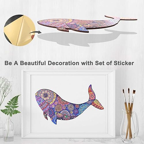 Miniatura 5 de Rompecabezas de madera para adultos, 11 x 8 pulgadas, 130 piezas de forma única, rompecabezas de madera de ballena con caja de madera, decoración