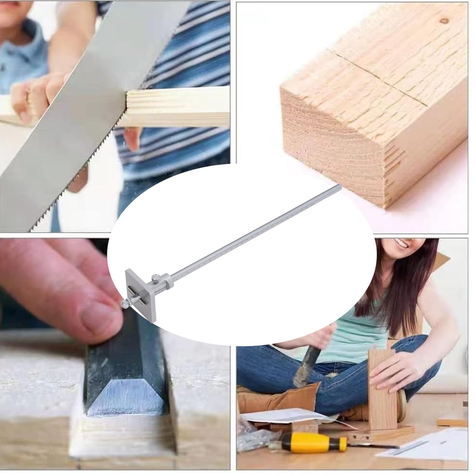 Trazador Cuadrado de Acero Inoxidable de 0 a 300mm, Herramienta de Trazado de Madera Portátil de Ajuste de Perilla de Alta Precisión