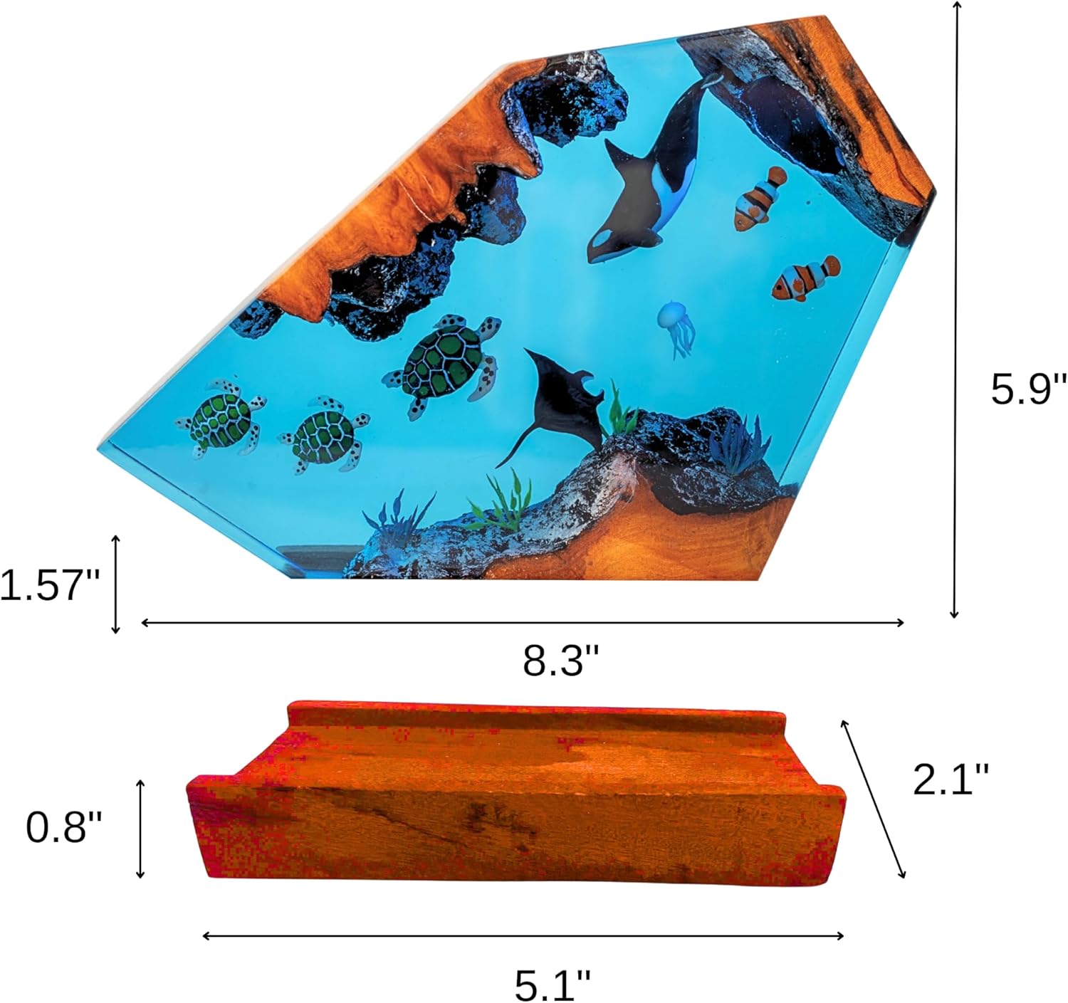 Ocean Resin Lamp – Marine Life Night Light with 16 Color LED, USB Powered Whale Shark & Turtle Desk Lamp with Wooden Base & Remote,Handmade Gift for Christmas, New Year