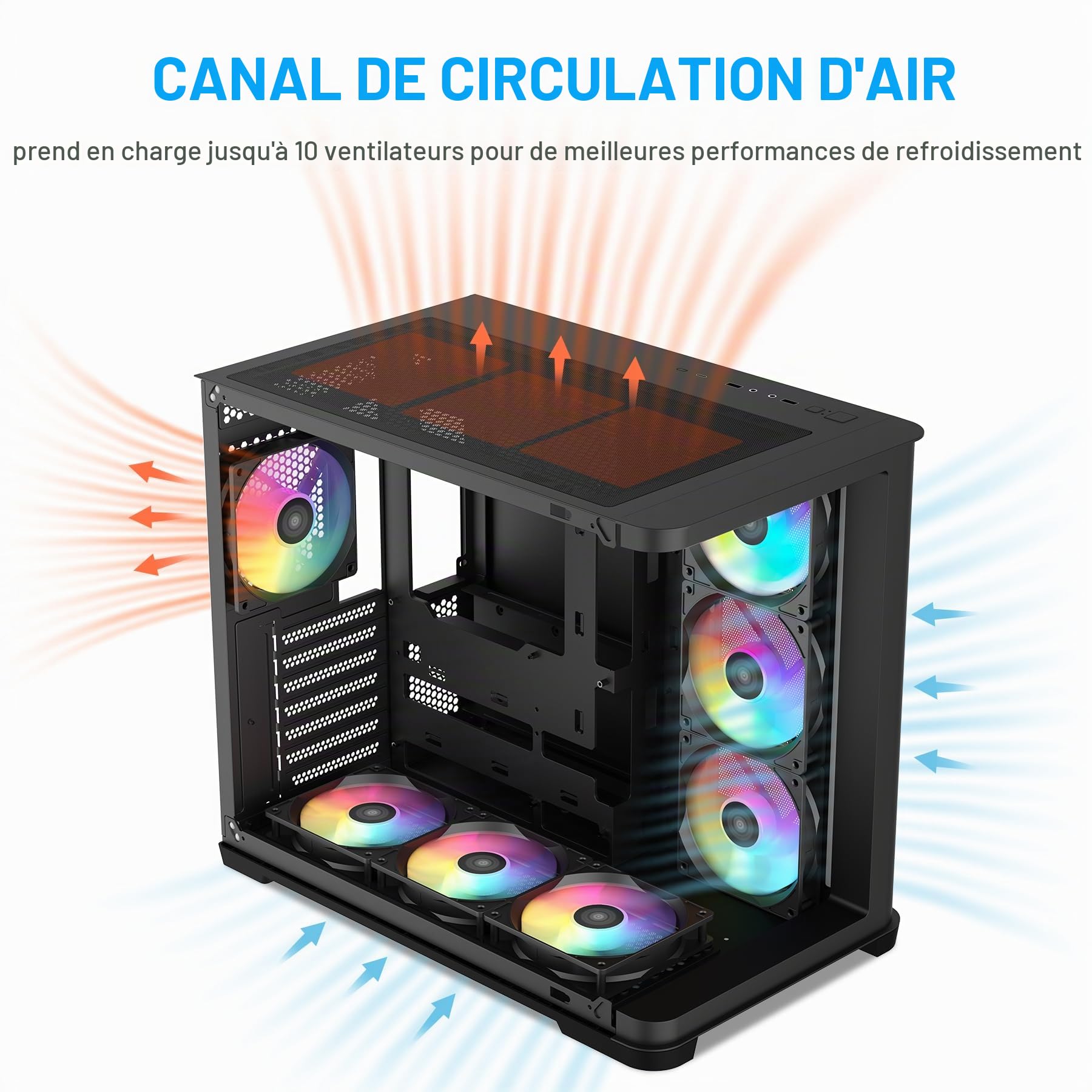 Boîtier SAMA V60 ATX, Verre Incurvé, 7 Vent. ARGB, USB-C, Noir