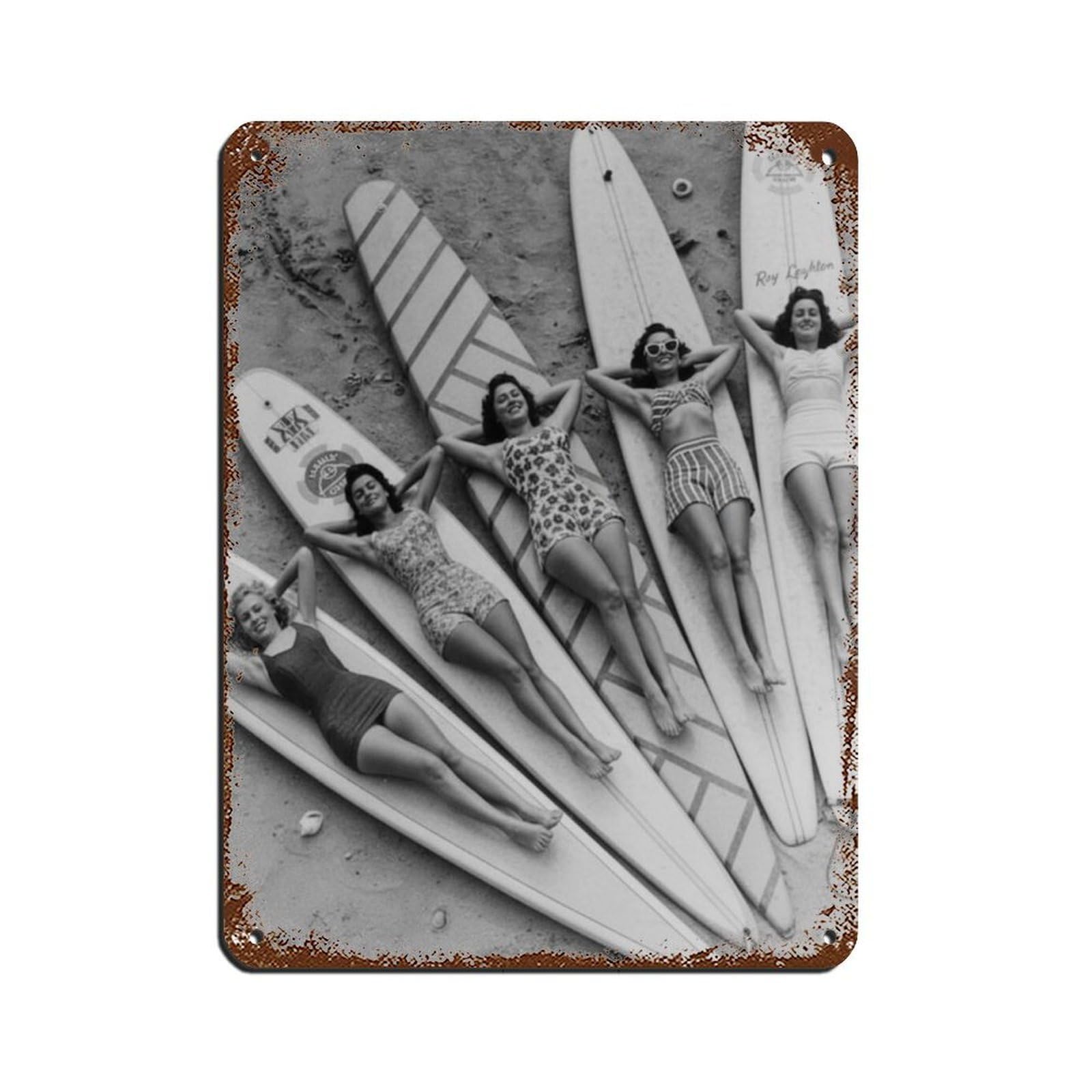 Plaque en métal vintage affiche retro surfboards deco murale plage